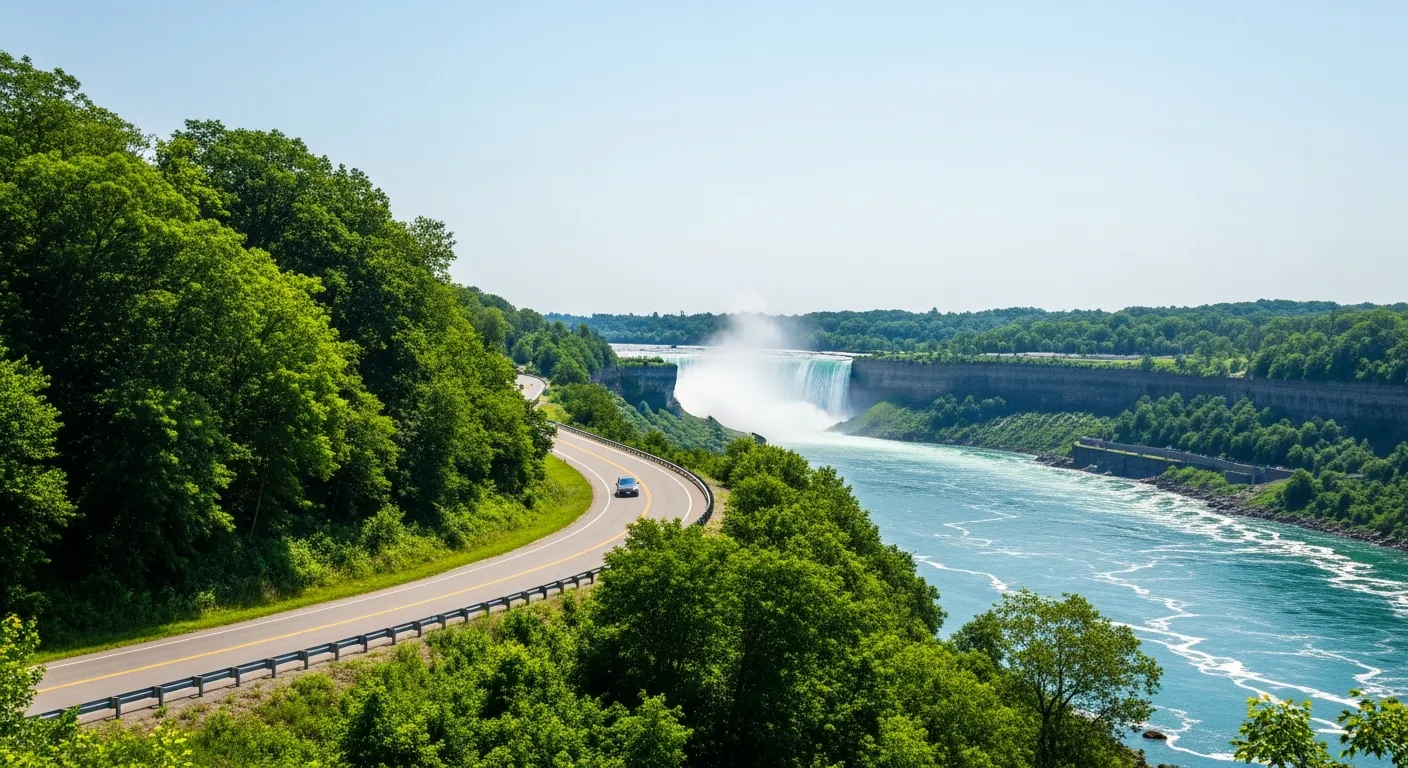 The scenic Niagara Parkway running along the river gorge